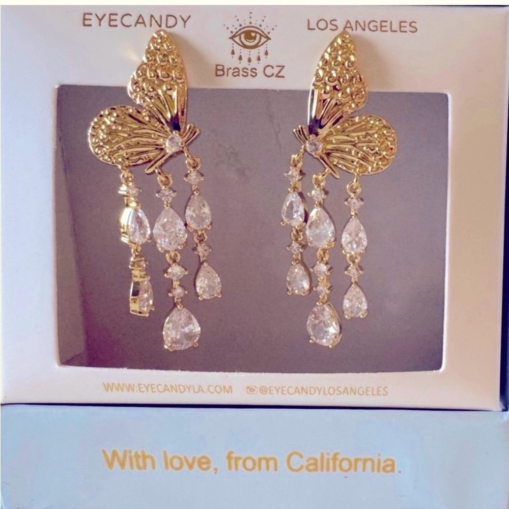 Eye Candy Gold Butterfly Chandelier Earrings